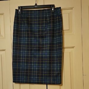 Midnight by Carole Hochman Plaid Pencil Skirt - Navy and Green
